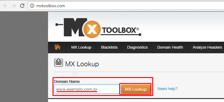 EXECUÇÃO: 1º Passo: O primeiro passo para a configuração do servidor é verificar se seu domínio realmente pertence ao Gmail, para verificar isso basta acessar este site: WWW.MXTOOLBOX.