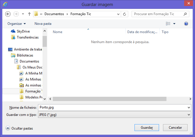 Aceder à pasta Documentos (Meus Documentos) Aceder à pasta Formação Tic e clicar em Guardar Repita o procedimento anterior para as seguintes imagens: http://rsergio.