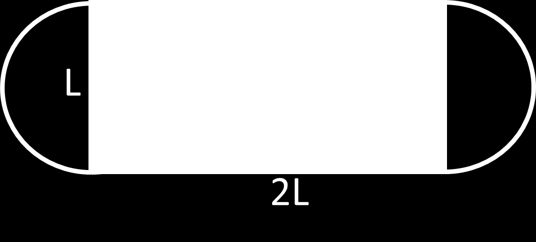 Note que o comprimento total da pista é igual à soma dos dois segmentos de medida 2L, e mais os 2 semicírculos, que juntos formam um círculo.
