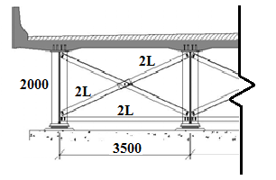 Verificação dos diafragmas Inicialmente adotou-se diafragma dupla cantoneira, tanto para os montantes quanto para as diagonais com seção 2L 50 x 50 x 8,0 mm.