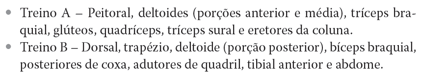 DIVISÃO DE TREINOS Cliente não realiza outro tipo de atividade, as divisões podem ser: grupos musculares relacionados aos exercícios afastam a resistência da inserção proximal (origem) dos músculos