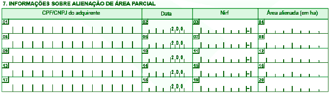 DIAC Alienação de Área Parcial Caso a área parcial alienada: a) seja confrontante com imóvel rural já cadastrado em nome do adquirente, deve ser informado o Nirf deste; b) constitua novo imóvel rural