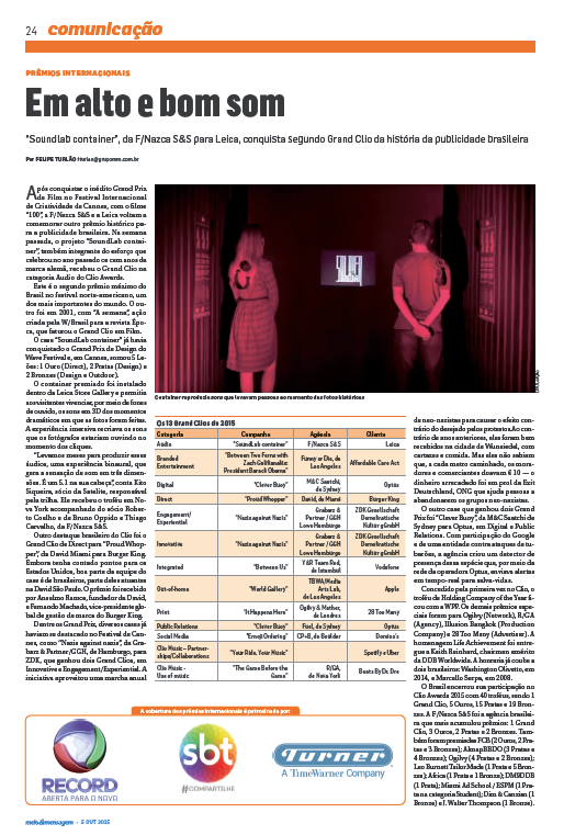 7 ENTREGA DE PATROCÍNIO Jornal semanal: Cobertura Prêmios Internacionais O patrocinador de Cannes também terá o logotipo nas edições de cobertura dos 6 principais Festivais de publicidade do mundo: