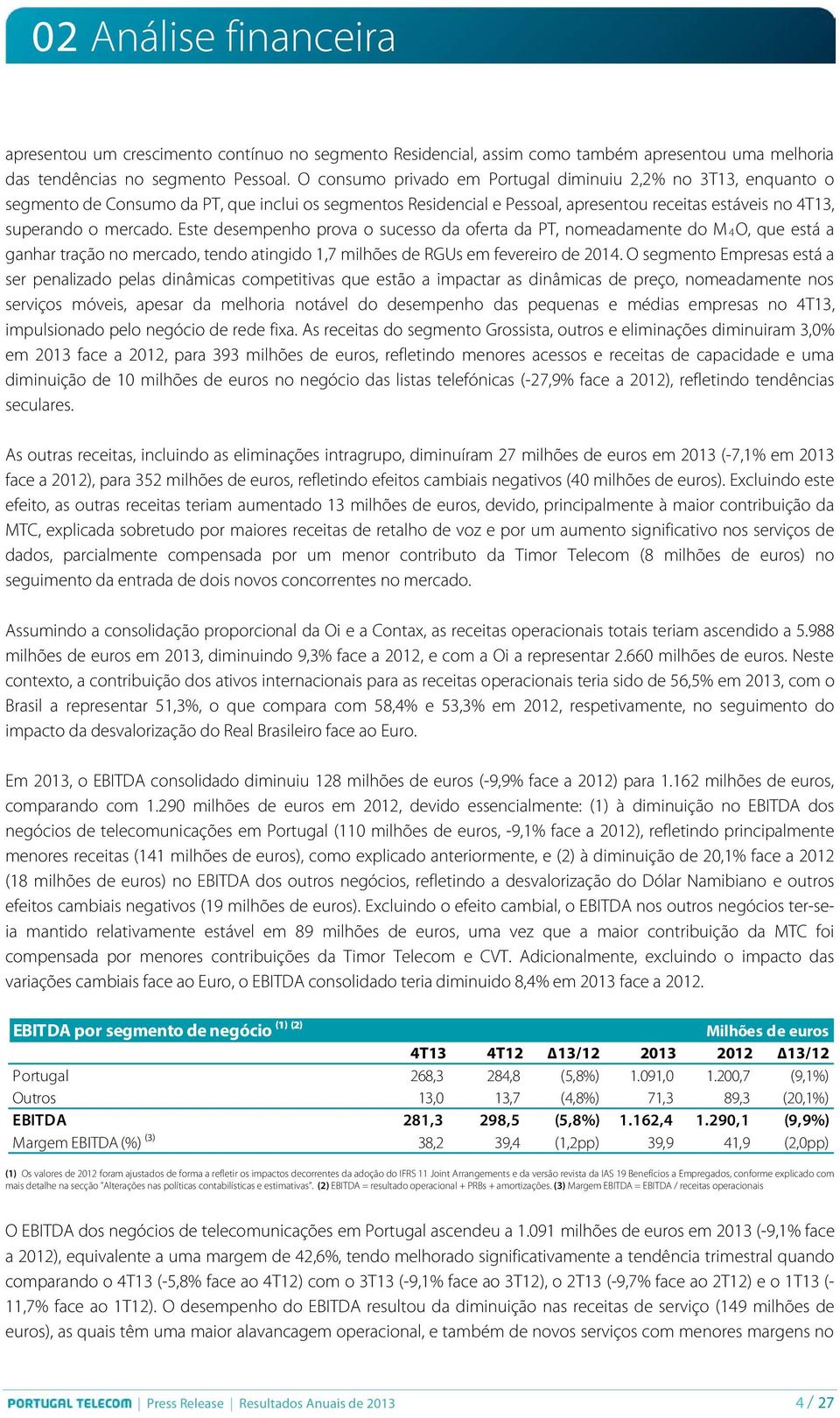 Este desempenho prova o sucesso da oferta da PT, nomeadamente do M 4O, que está a ganhar tração no mercado, tendo atingido 1,7 milhões de RGUs em fevereiro de 2014.