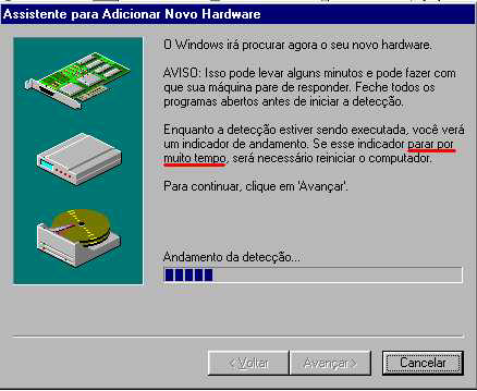 176 Design e Avaliação de Interfaces Humano-Computador Exemplo 4 No sistema Windows quando se quer instalar um novo componente de hardware é inciado um processo de busca e o indicador de detecção