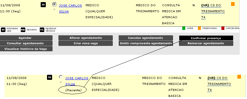 .6.Confirmando presença do paciente Podemos confirmar a presença dos pacientes que estão na unidade aguardando o atendimento.