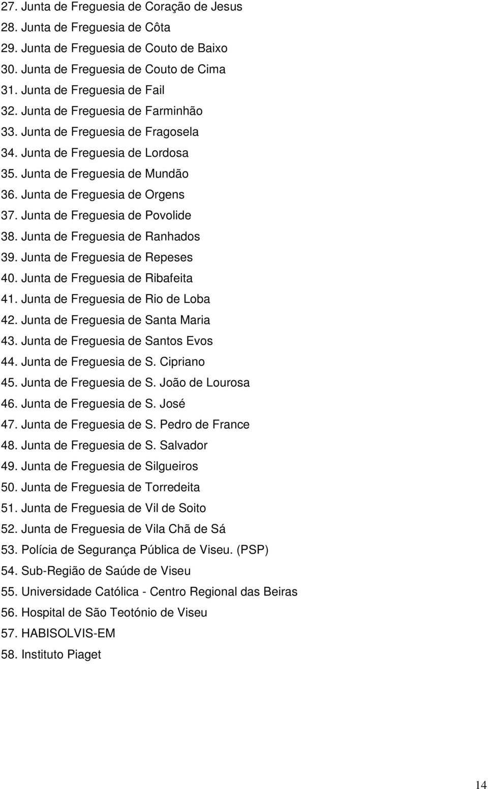 Junta de Freguesia de Povolide 38. Junta de Freguesia de Ranhados 39. Junta de Freguesia de Repeses 40. Junta de Freguesia de Ribafeita 41. Junta de Freguesia de Rio de Loba 42.