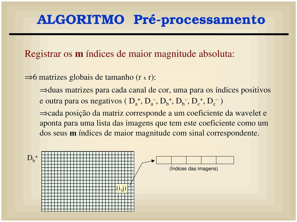 b D c+ D c ) cada posção da matrz corresponde a um coefcente da wavelet e aponta para uma lsta das magens que