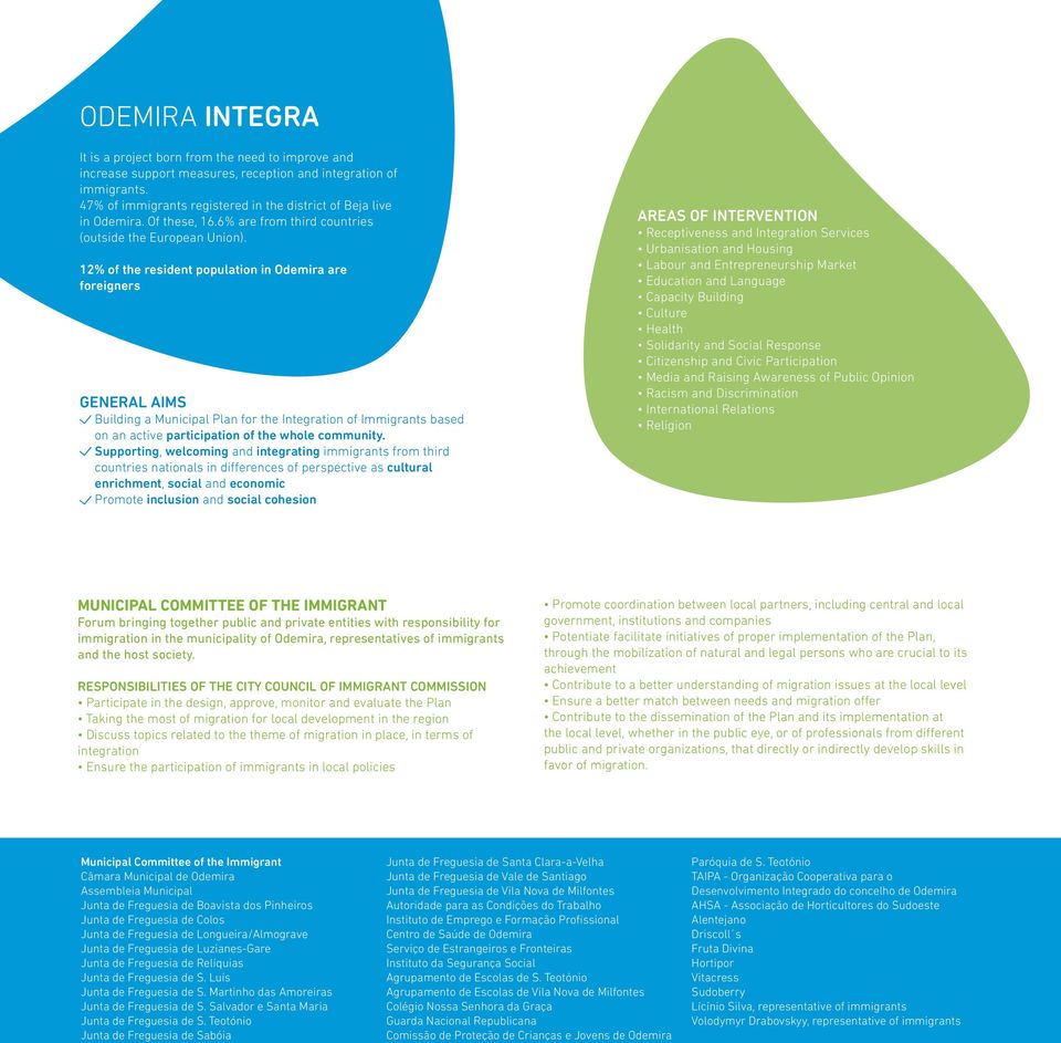 12% of the resident population in Odemira are foreigners GENERAL AIMS Building a Municipal Plan for the Integration of Immigrants based on an active participation of the whole community.