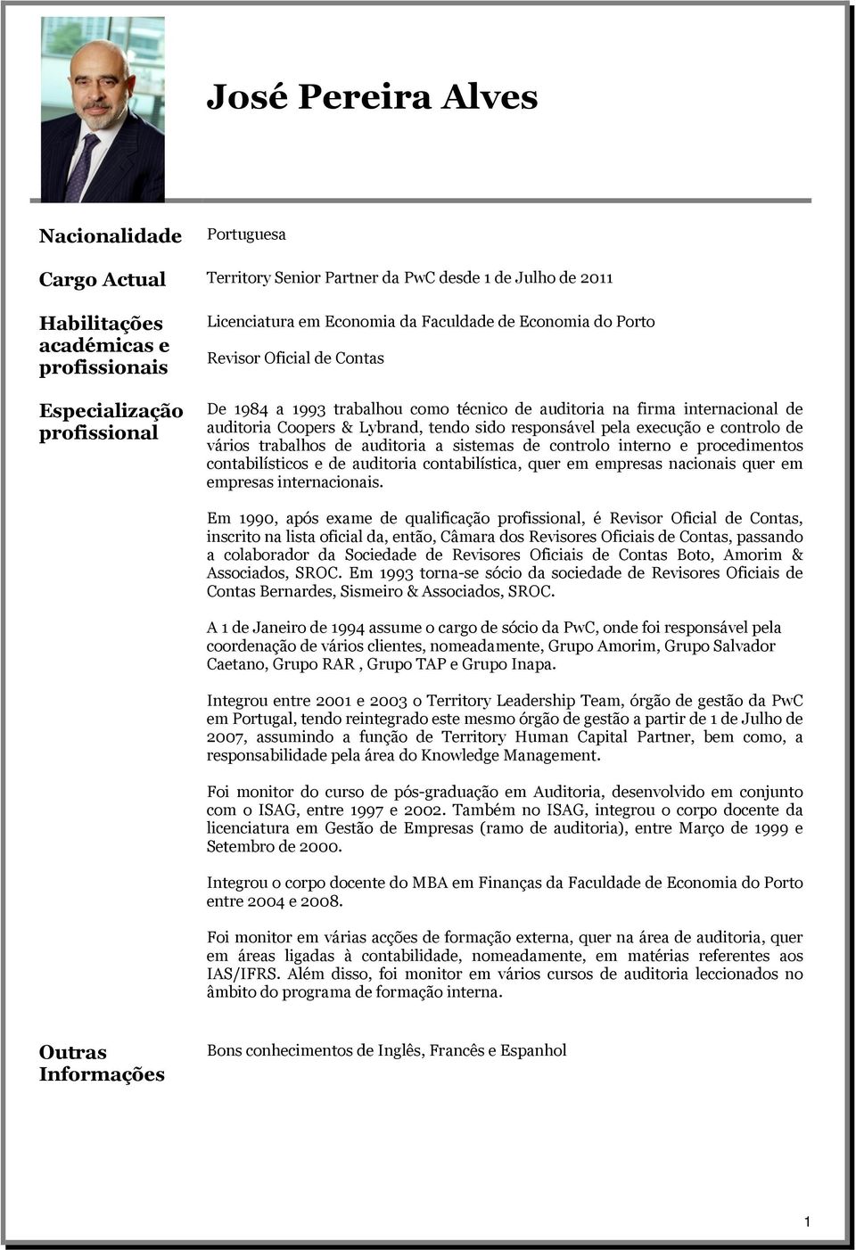 e controlo de vários trabalhos de auditoria a sistemas de controlo interno e procedimentos contabilísticos e de auditoria contabilística, quer em empresas nacionais quer em empresas internacionais.