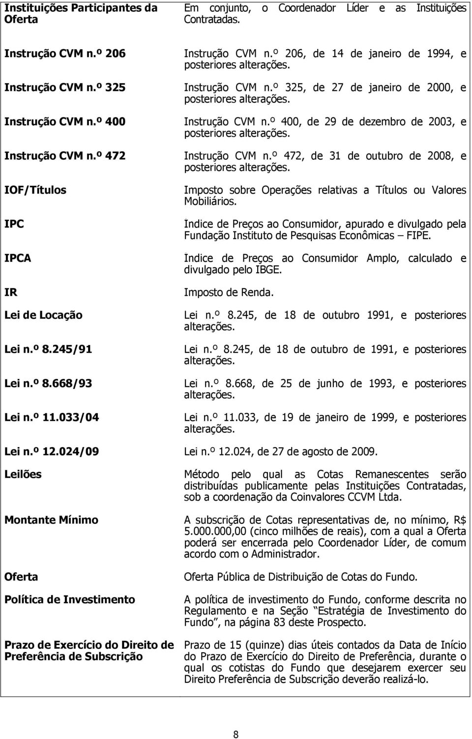 Instrução CVM n.º 400, de 29 de dezembro de 2003, e posteriores alterações. Instrução CVM n.º 472, de 31 de outubro de 2008, e posteriores alterações.