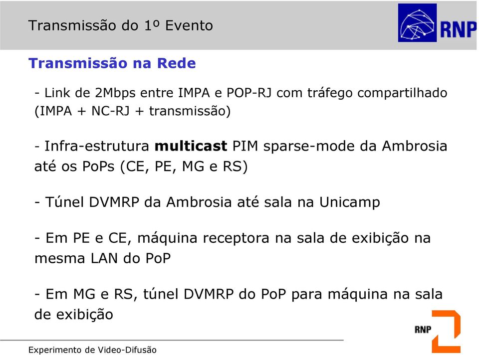 até os PoPs (CE, PE, MG e RS) - Túnel DVMRP da Ambrosia até sala na Unicamp - Em PE e CE, máquina