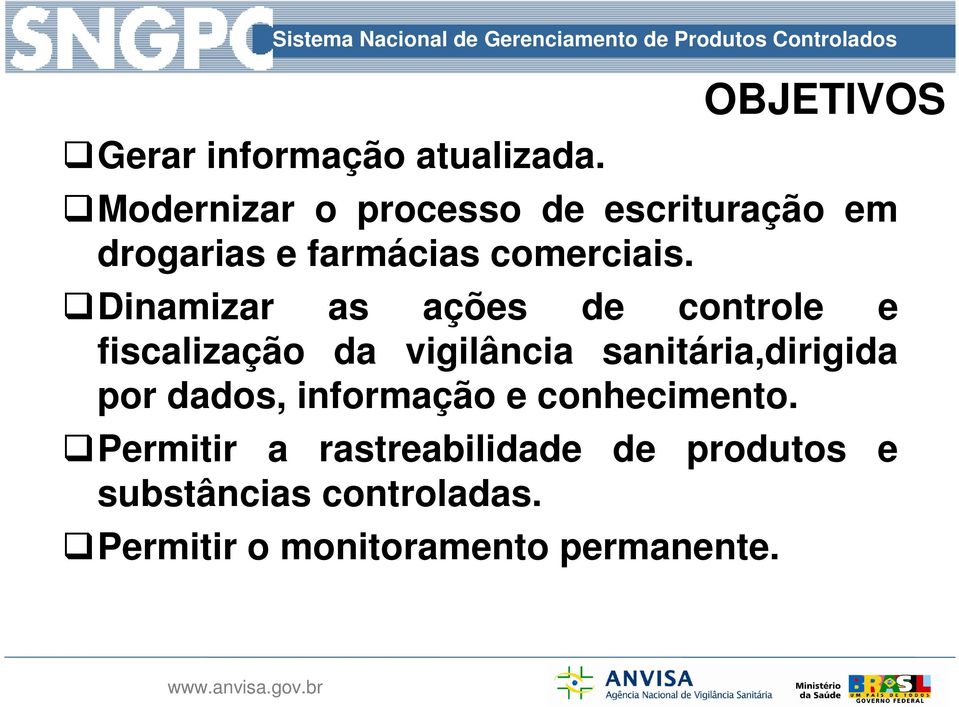 Dinamizar as ações de controle e fiscalização da vigilância sanitária,dirigida por