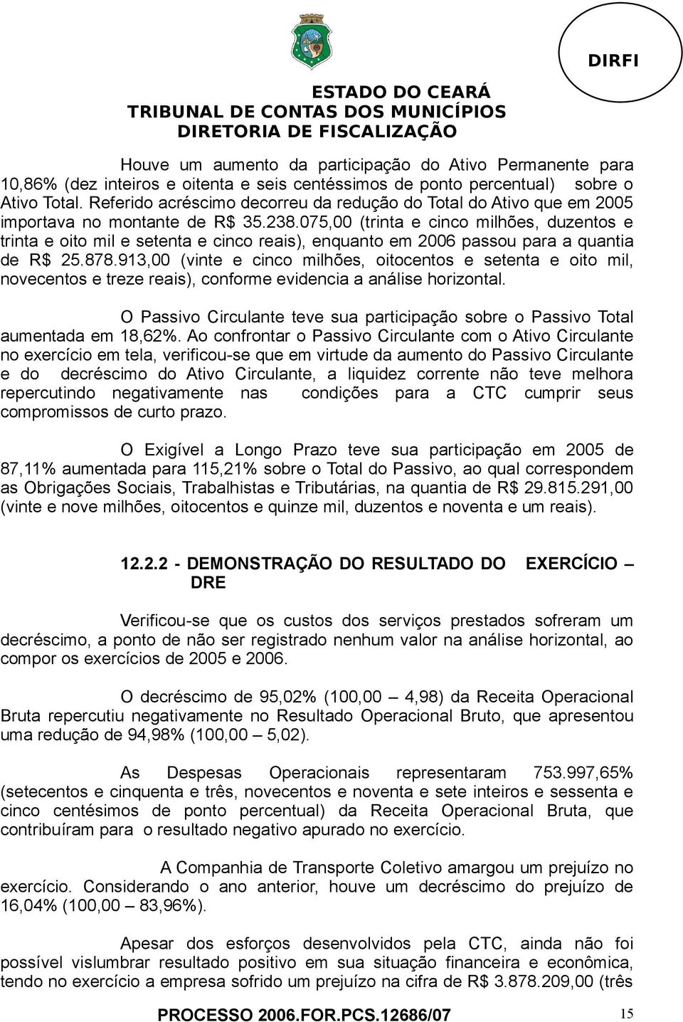 075,00 (trinta e cinco milhões, duzentos e trinta e oito mil e setenta e cinco reais), enquanto em 2006 passou para a quantia de R$ 25.878.