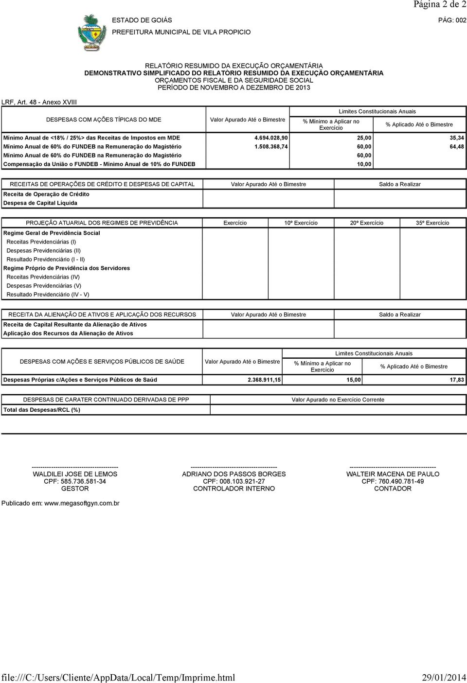 368,74 60,00 64,48 Mínimo Anual de 60% do FUNDEB na Remuneração do Magistério 60,00 Compensação da União o FUNDEB - Mínimo Anual de 10% do FUNDEB 10,00 RECEITAS DE OPERAÇÕES DE CRÉDITO E DESPESAS DE