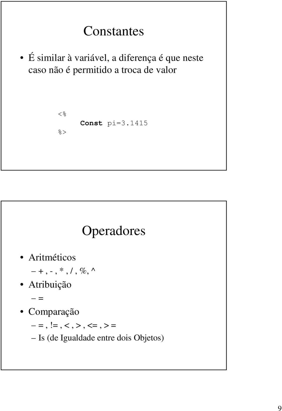 1415 Operadores Aritméticos +, -, *, /, %, ^ Atribuição =