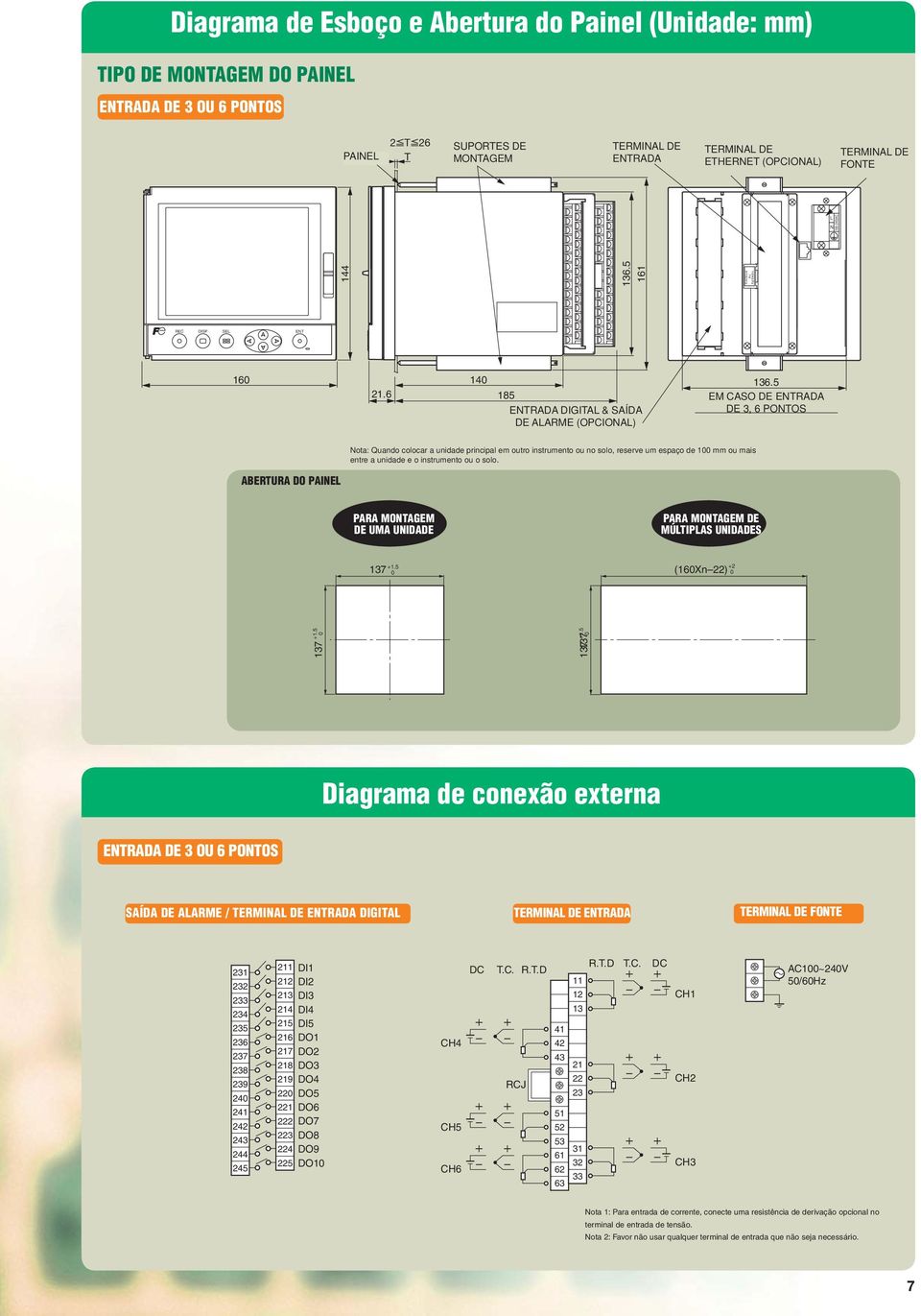 entre a unidade e o instrumento ou o solo.