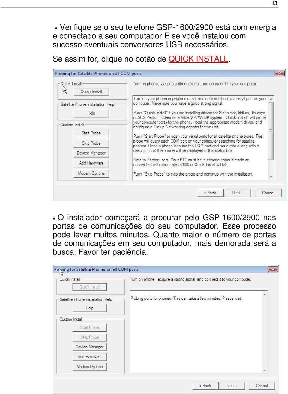 O instalador começará a procurar pelo GSP-1600/2900 nas portas de comunicações do seu computador.