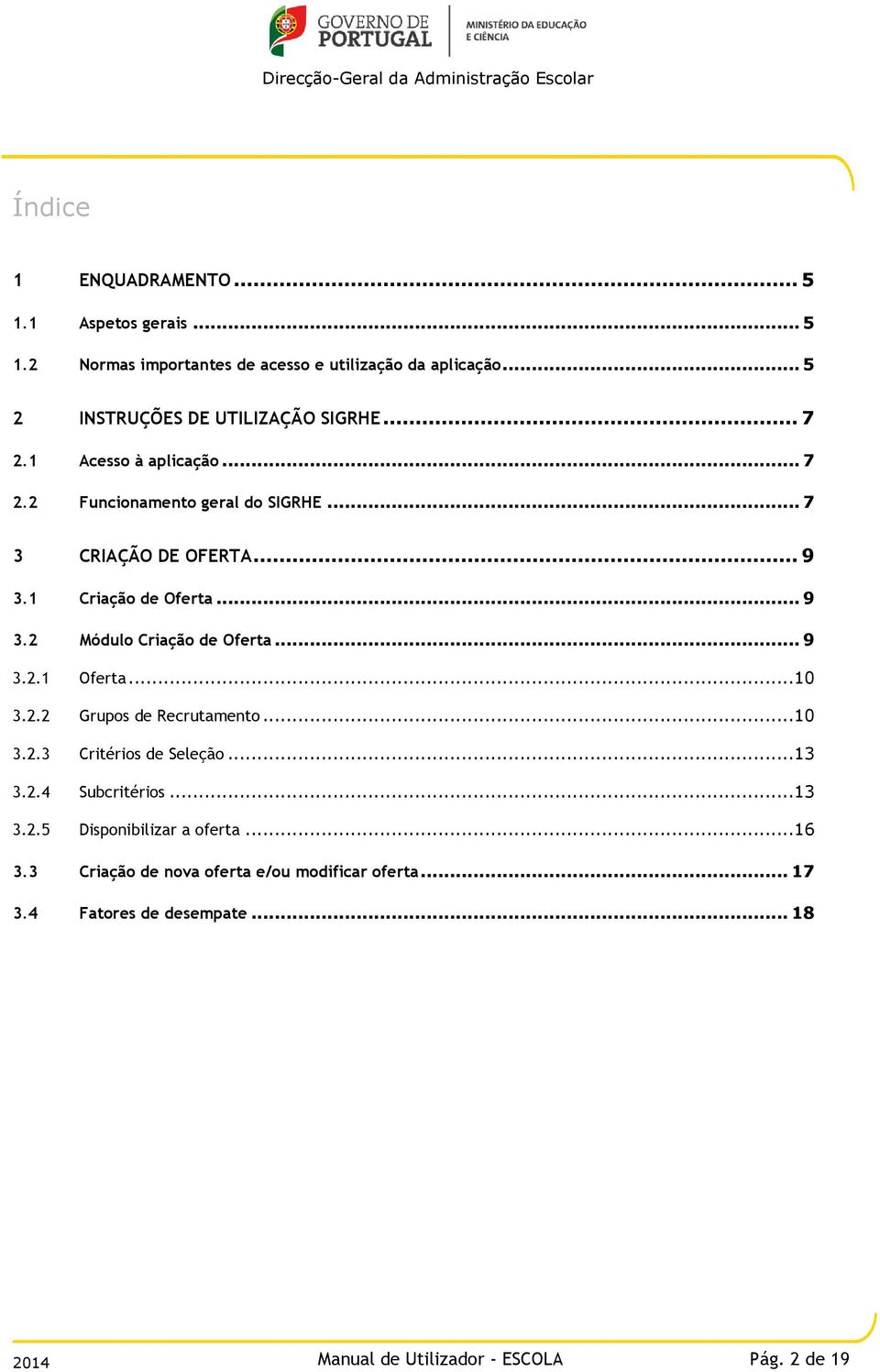 1 Criação de Oferta... 9 3.2 Módulo Criação de Oferta... 9 3.2.1 Oferta...10 3.2.2 Grupos de Recrutamento...10 3.2.3 Critérios de Seleção...13 3.