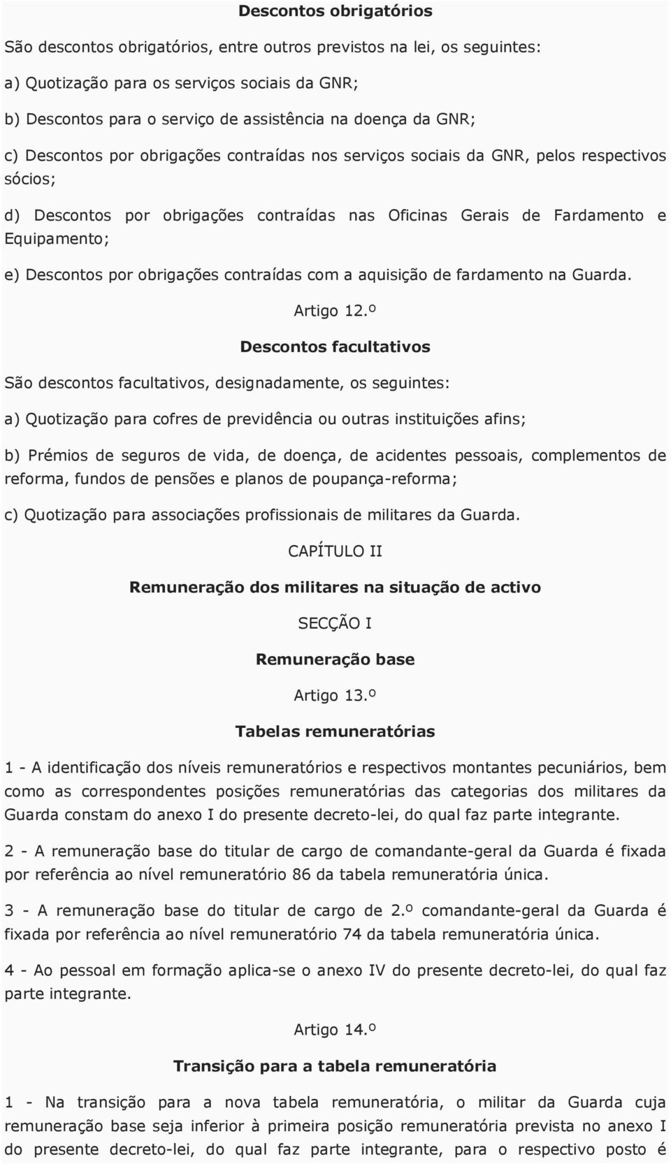 por obrigações contraídas com a aquisição de fardamento na Guarda. Artigo 12.