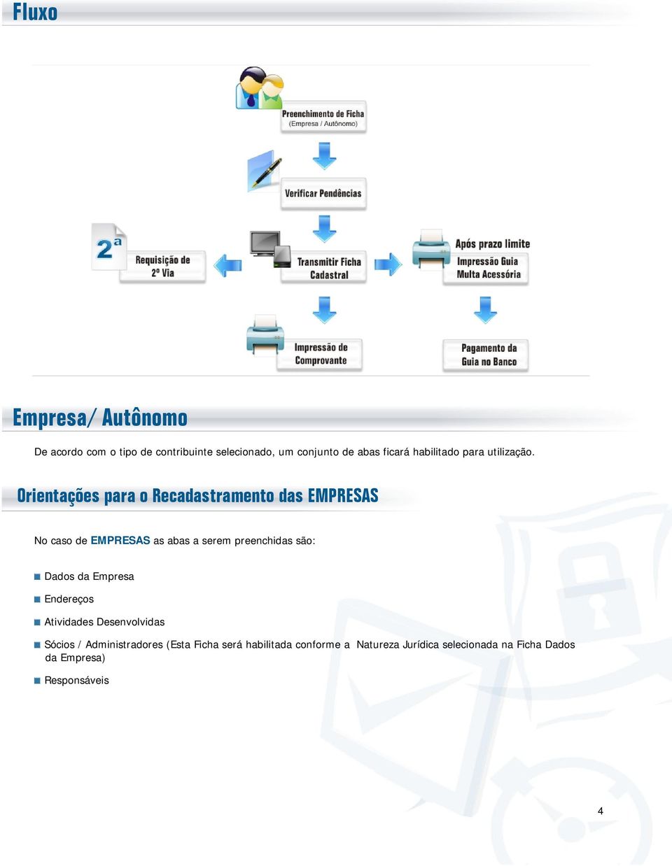 Orientações para o Recadastramento das EMPRESAS No caso de EMPRESAS as abas a serem preenchidas são: