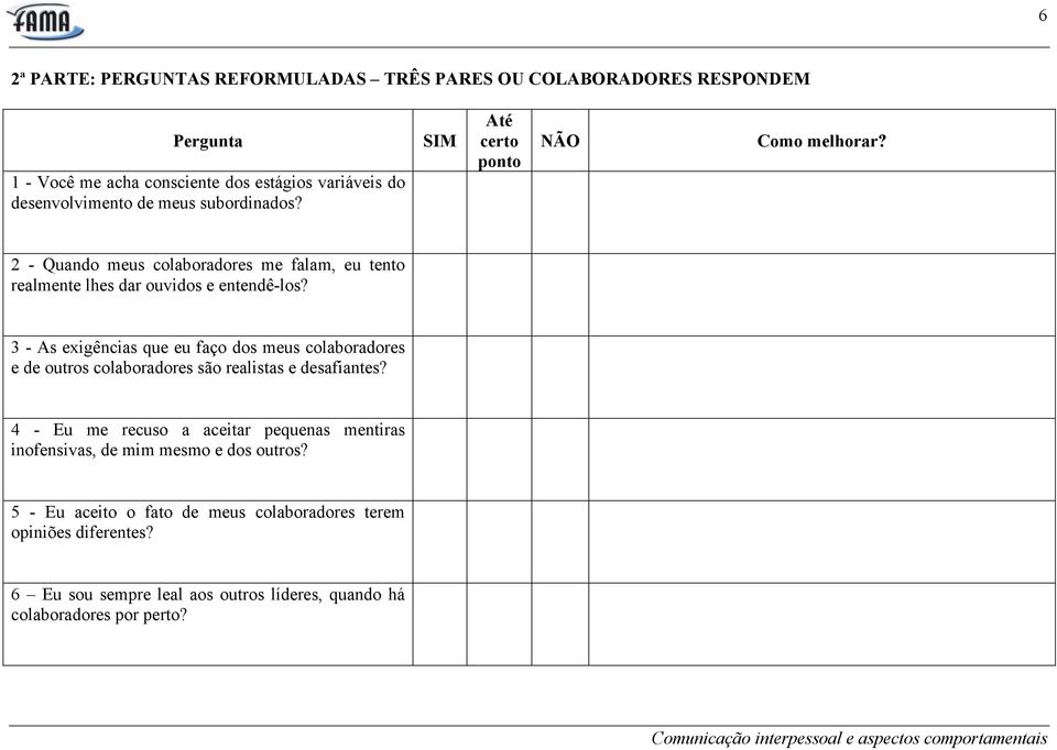 3 - As exigências que eu faço dos meus colaboradores e de outros colaboradores são realistas e desafiantes?