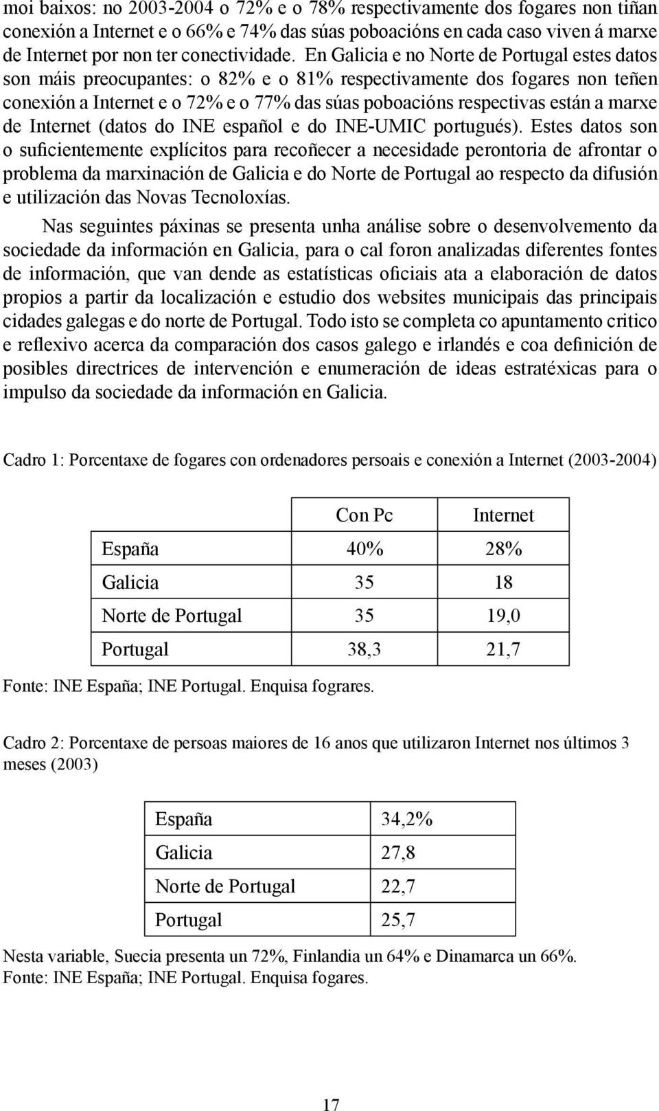 marxe de Internet (datos do INE español e do INE-UMIC portugués).
