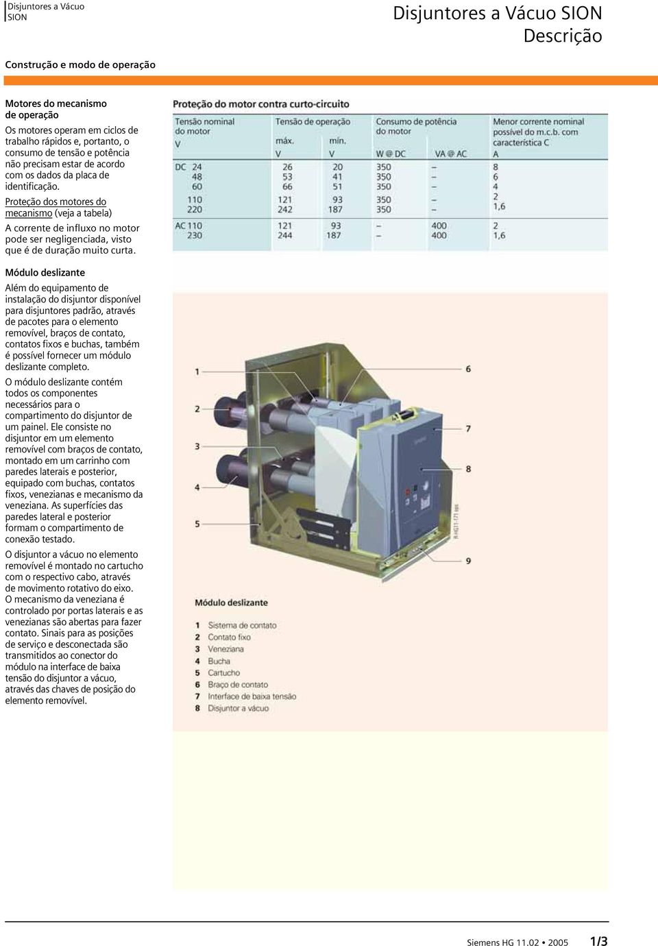 Proteção dos motores do mecanismo (veja a tabela) A corrente de influxo no motor pode ser negligenciada, visto que é de duração muito curta.