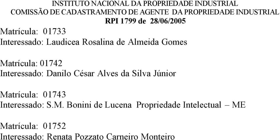 Matrícula: 01742 Interessado: Danilo César Alves da Silva Júnior Matrícula: 01743 Interessado: S.M.