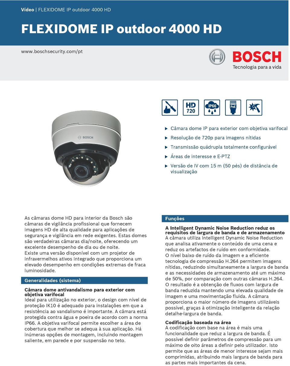 de distância de visalização As câmaras dome HD para interior da Bosch são câmaras de vigilância profissional qe fornecem imagens HD de alta qalidade para aplicações de segrança e vigilância em rede