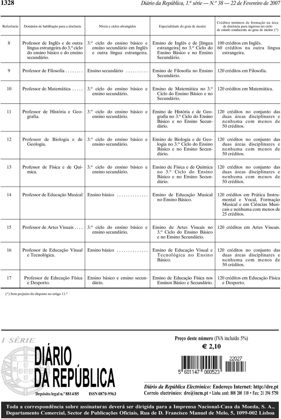 ingresso no ciclo de estudo conducente ao grau de mestre (*) 8 Professor de Inglês e de outra língua estrangeira do 3. o ciclo do ensino básico e do ensino secundário.