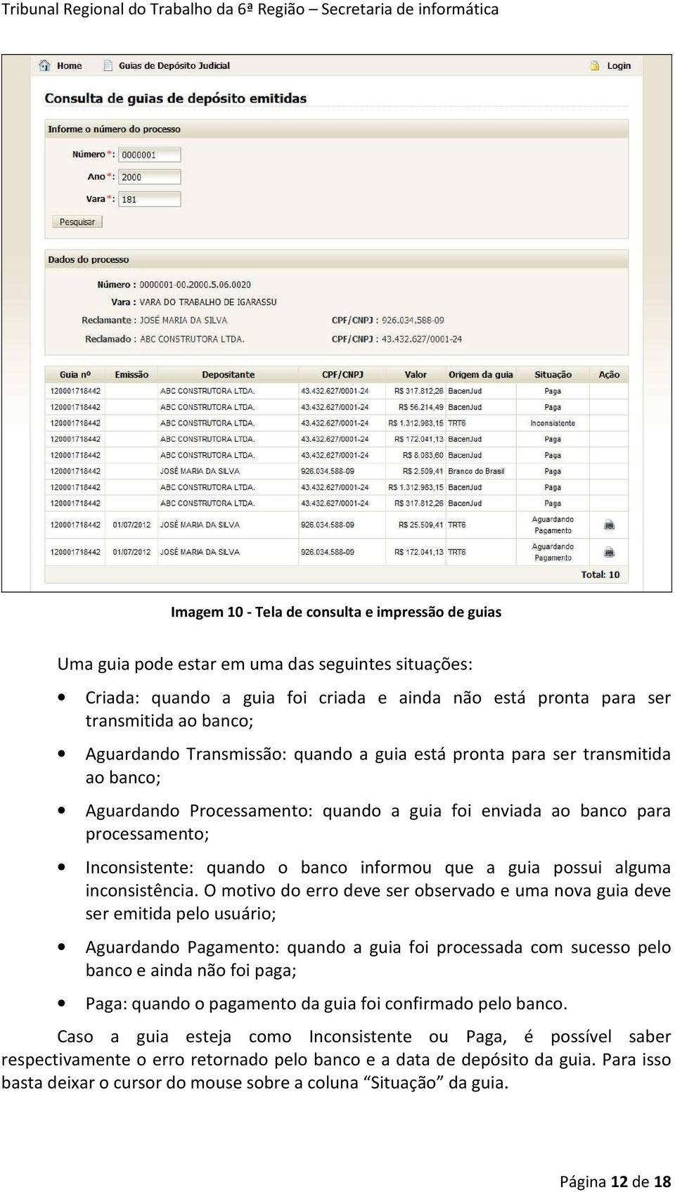 informou que a guia possui alguma inconsistência.