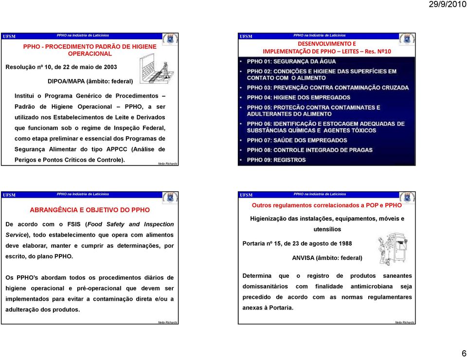 Leite e Derivados que funcionam sob o regime de Inspeção Federal, como etapa preliminar e essencial dos Programas de Segurança Alimentar do tipo APPCC (Análise de Perigos e Pontos Críticos de