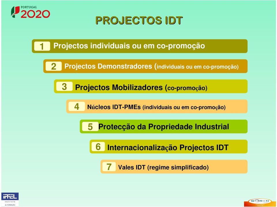 (co-promoção) 4 Núcleos IDT-PMEs (individuais ou em co-promoção) 5 Protecção