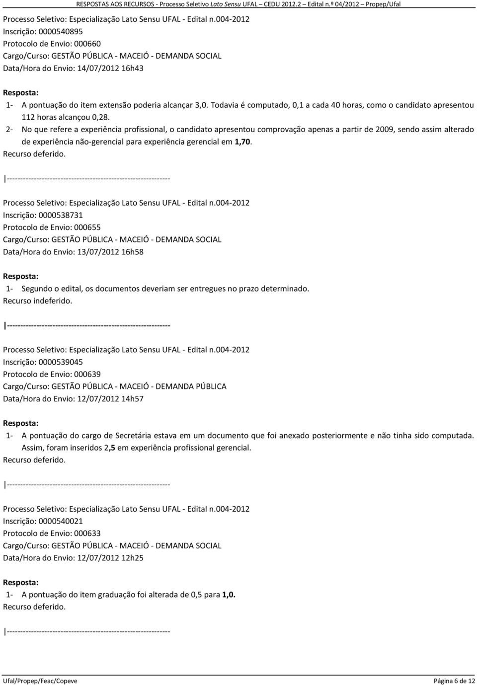 2- No que refere a experiência profissional, o candidato apresentou comprovação apenas a partir de 2009, sendo assim alterado de experiência não-gerencial para experiência gerencial em 1,70.