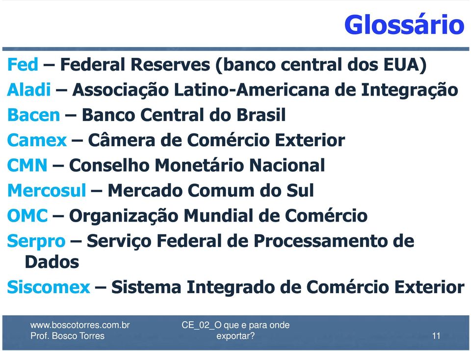 Monetário Nacional Mercosul Mercado Comum do Sul OMC Organização Mundial de Comércio