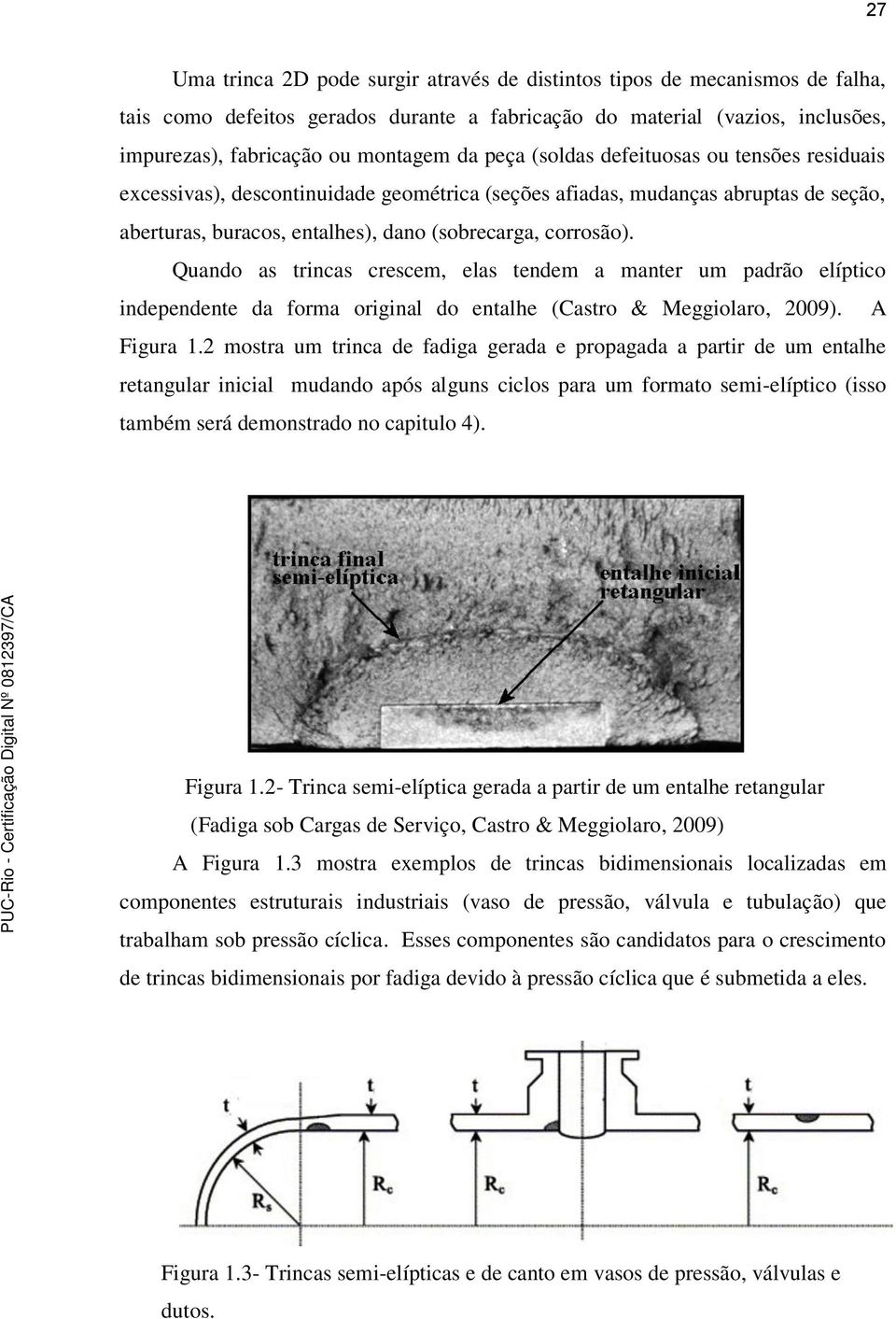 Quando as trincas crescem, elas tendem a manter um padrão elíptico independente da forma original do entalhe (Castro & Meggiolaro, 2009). A Figura 1.