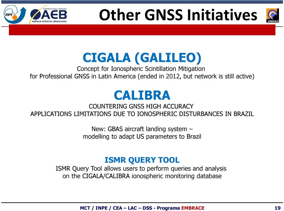 DISTURBANCES IN BRAZIL New: GBAS aircraft landing system modelling to adapt US parameters to Brazil ISMR QUERY TOOL ISMR Query Tool