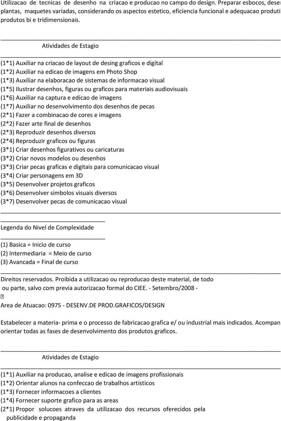 Atividades de Estagio (1*1) Auxiliar na criacao de layout de desing graficos e digital (1*2) Auxiliar na edicao de imagens em Photo Shop (1*3) Auxiliar na elaboracao de sistemas de informacao visual
