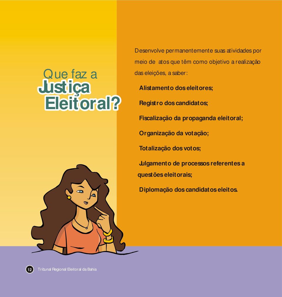 eleições, a saber: Alistamento dos eleitores; Registro dos candidatos; Fiscalização da propaganda