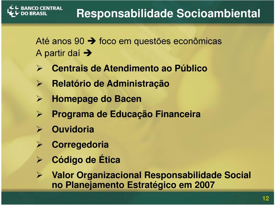 Homepage do Bacen Programa de Educação Financeira Ouvidoria Corregedoria Código