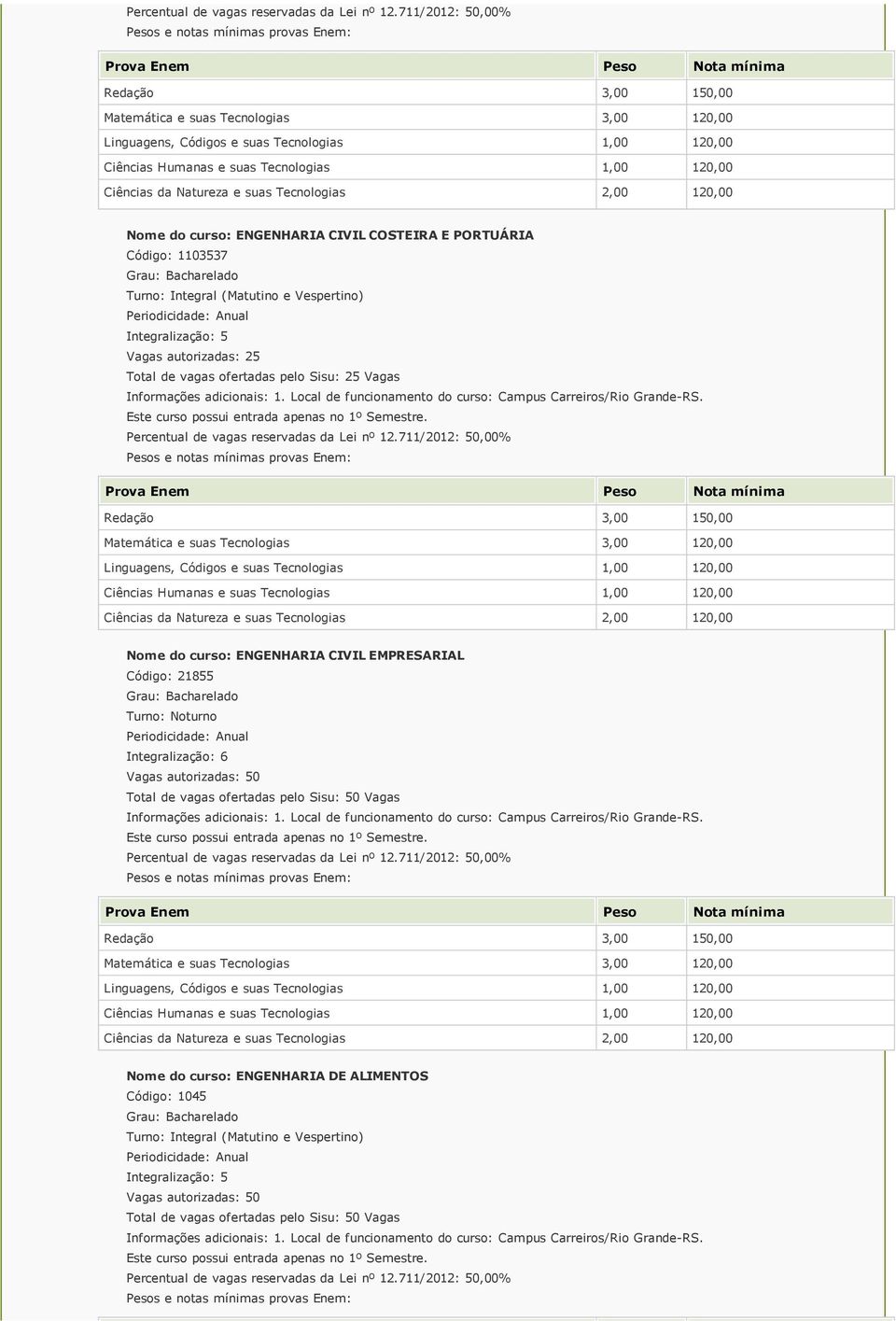 Nome do curso: ENGENHARIA CIVIL EMPRESARIAL Código: 21855 Integralização: 6 Vagas autorizadas: 50 Total de vagas ofertadas pelo Sisu: 50 Vagas Informações adicionais:  Nome do