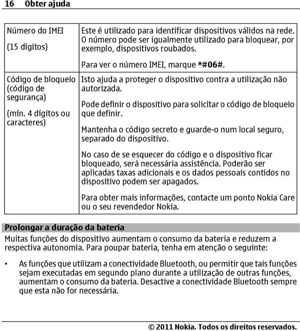 Pode definir o dispositivo para solicitar o código de bloqueio que definir. Mantenha o código secreto e guarde-o num local seguro, separado do dispositivo.