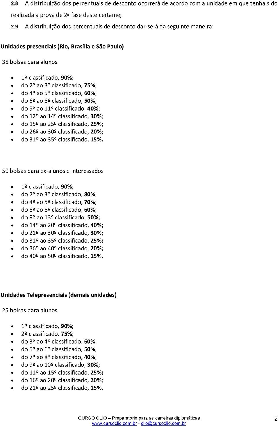 classificado, 60%; do 6º ao 8º classificado, 50%; do 9º ao 11º classificado, 40%; do 12º ao 14º classificado, 30%; do 15º ao 25º classificado, 25%; do 26º ao 30º classificado, 20%; do 31º ao 35º