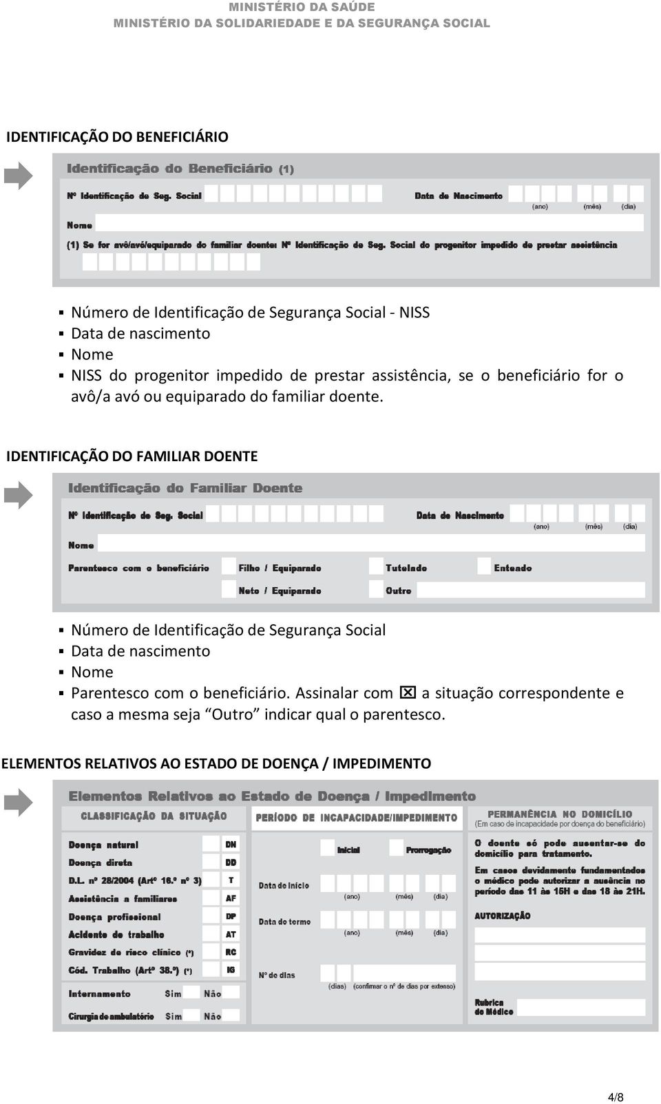 IDENTIFICAÇÃO DO FAMILIAR DOENTE Número de Identificação de Segurança Social Data de nascimento Nome Parentesco com o