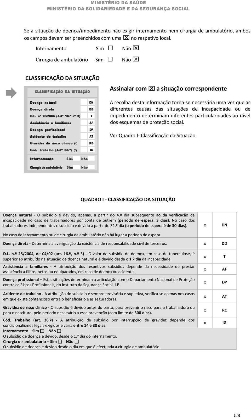 das situações de incapacidade ou de impedimento determinam diferentes particularidades ao nível dos esquemas de proteção social. Ver Quadro I- Classificação da Situação.