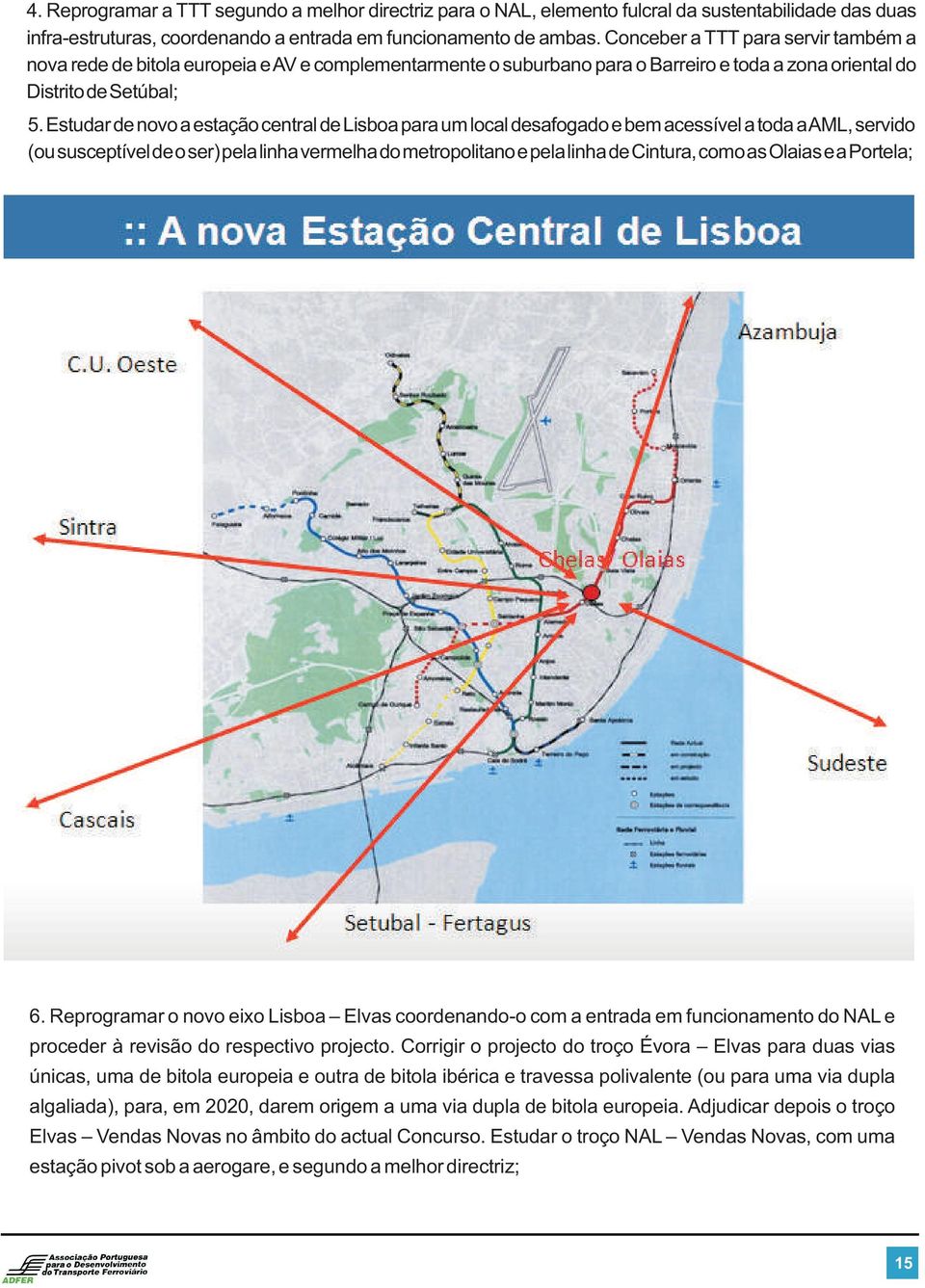 Estudar de novo a estação central de Lisboa para um local desafogado e bem acessível a toda a AML, servido (ou susceptível de o ser) pela linha vermelha do metropolitano e pela linha de Cintura, como
