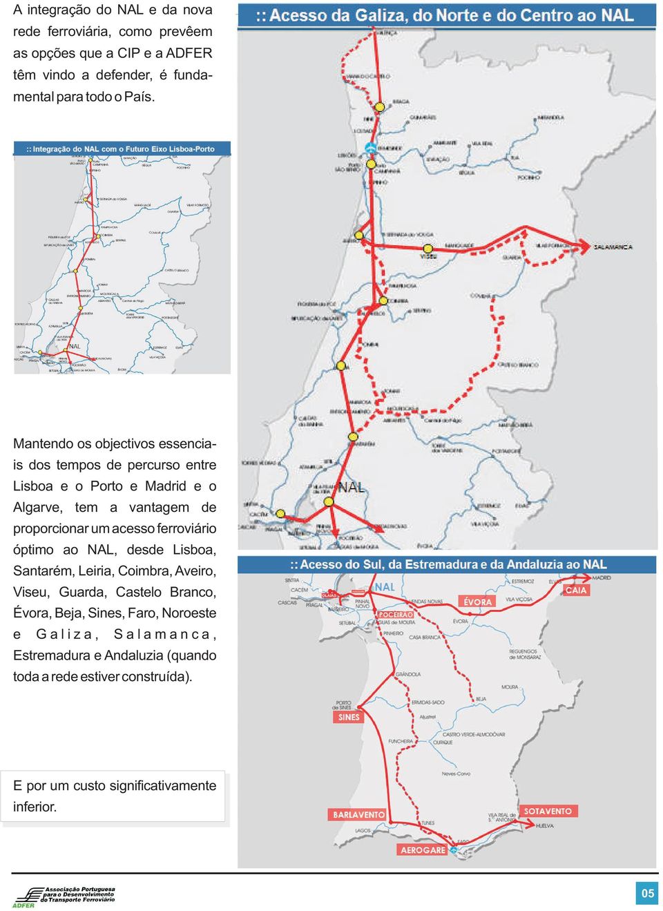 um acesso ferroviário óptimo ao NAL, desde Lisboa, Santarém, Leiria, Coimbra, Aveiro, Viseu, Guarda, Castelo Branco, Évora, Beja, Sines,