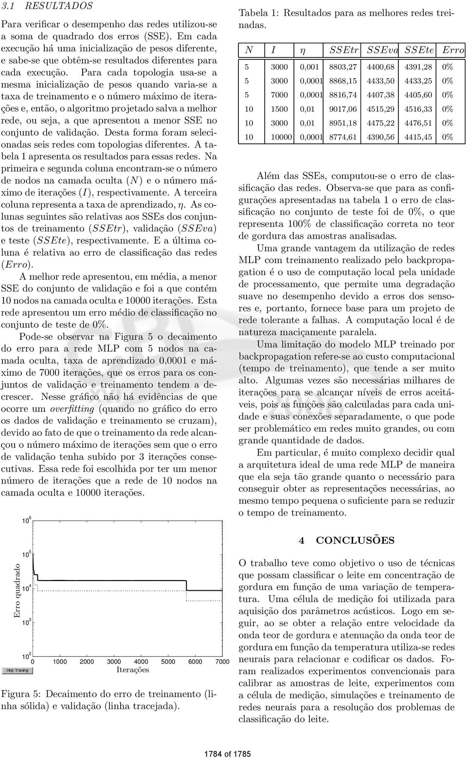 Para cada topologia usa-se a mesma inicialização de pesos quando varia-se a taxa de treinamento e o número máximo de iterações e, então, o algoritmo projetado salva a melhor rede, ou seja, a que