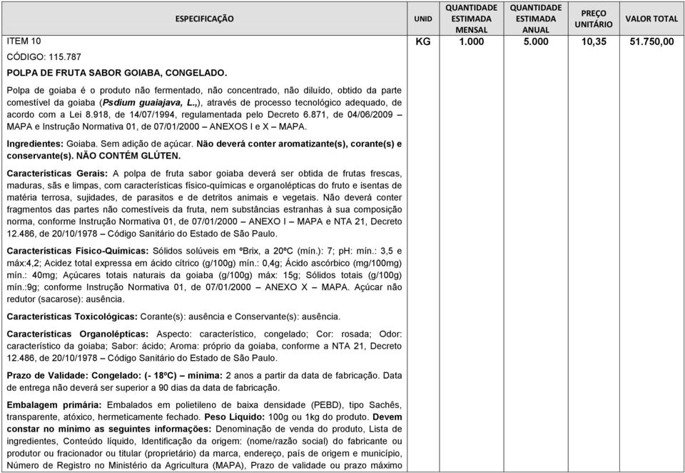 ,), através de processo tecnológico adequado, de acordo com a Lei 8.918, de 14/07/1994, regulamentada pelo Decreto 6.871, de 04/06/2009 MAPA e Instrução Normativa 01, de 07/01/2000 ANEXOS I e X MAPA.